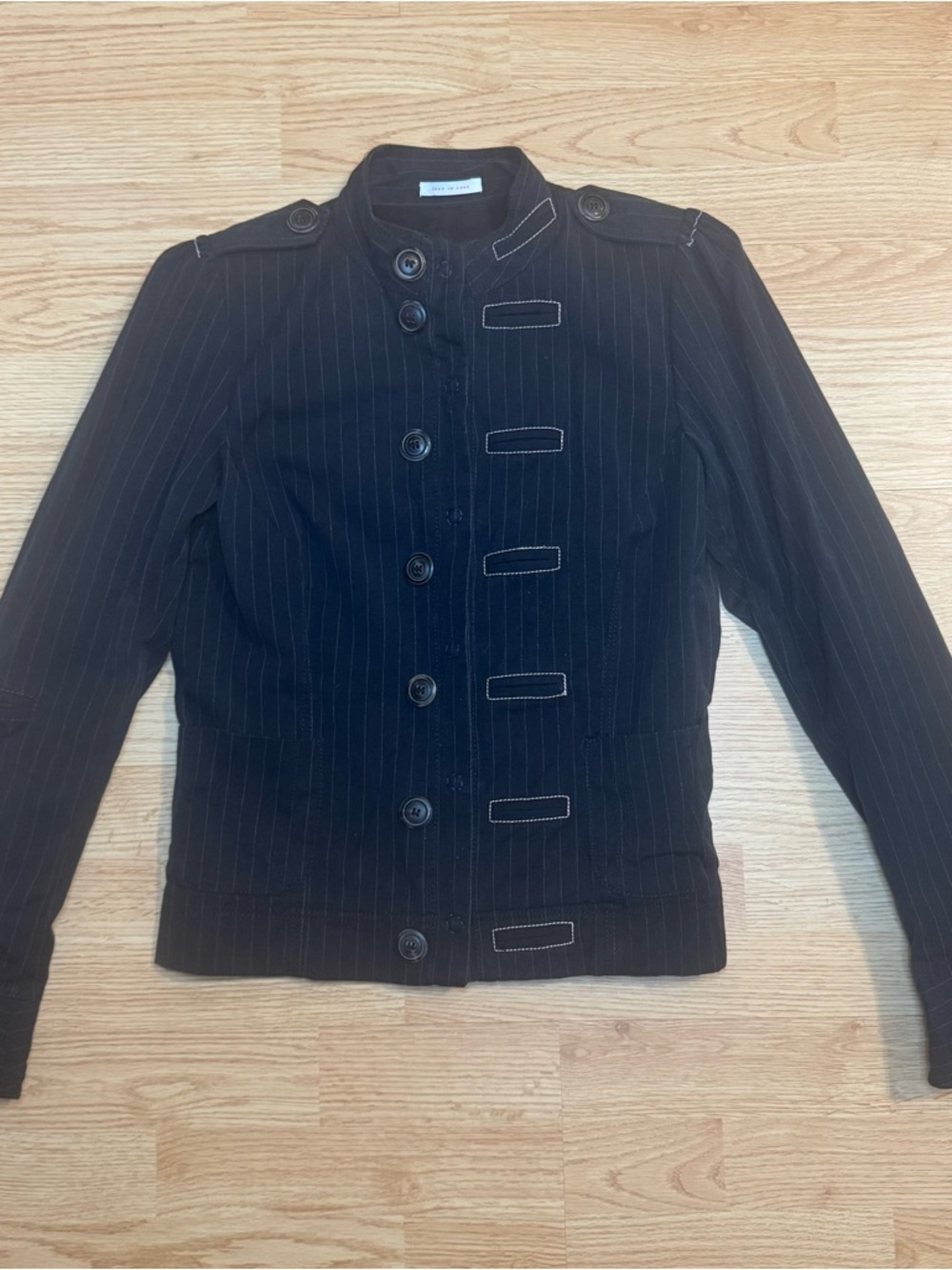 Women's Black Pinstripe Military-Inspired Button Jacket